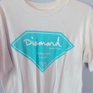 men’s teal and white t-shirt